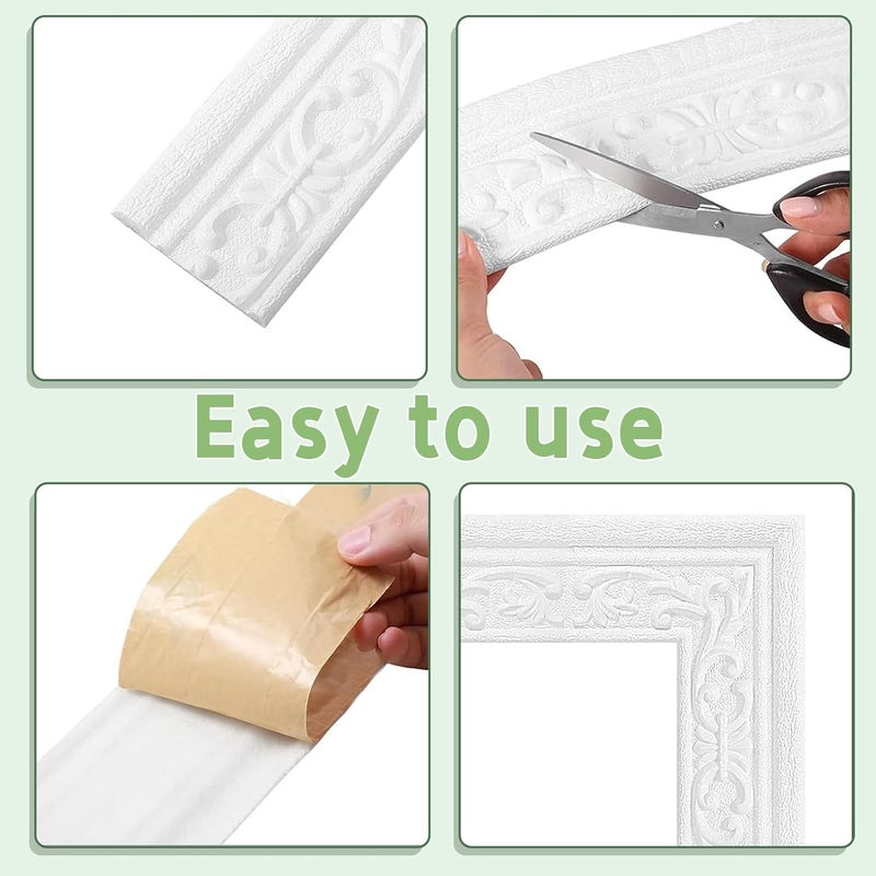 QoTang 90 x 3 Inch Foam Molding Trim Peel and Stick, Flexible Crown Molding Wallpaper Border Self Adhesive, 3D Wall Base Moulding Trim, Wall Edging Lines Foam Baseboard for Home Hotel DIY, White, 1 Roll - Image 3